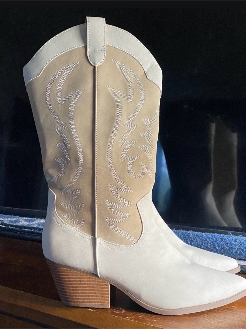 Indigo Two-Tone Cream and Tan Western Heeled Boots